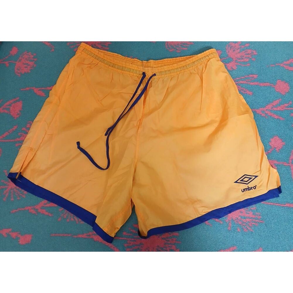 Vintage umbro mens xl nylon beach shorts swim trunks yellow